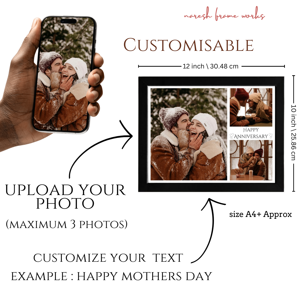 3 Photo + Text - Custom Collage Frame – Landscape